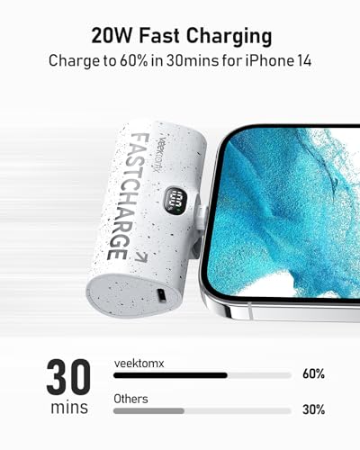 VEEKTOMX Small Portable Charger for iPhone, Fast Charging Power Bank Mini 5000mAh Battery Pack Compatible with iPhone 14/14 plus/14 Pro Max/13/13Pro Max/12/12Mini/11/XR/XS/X/8/,Travel Essentials