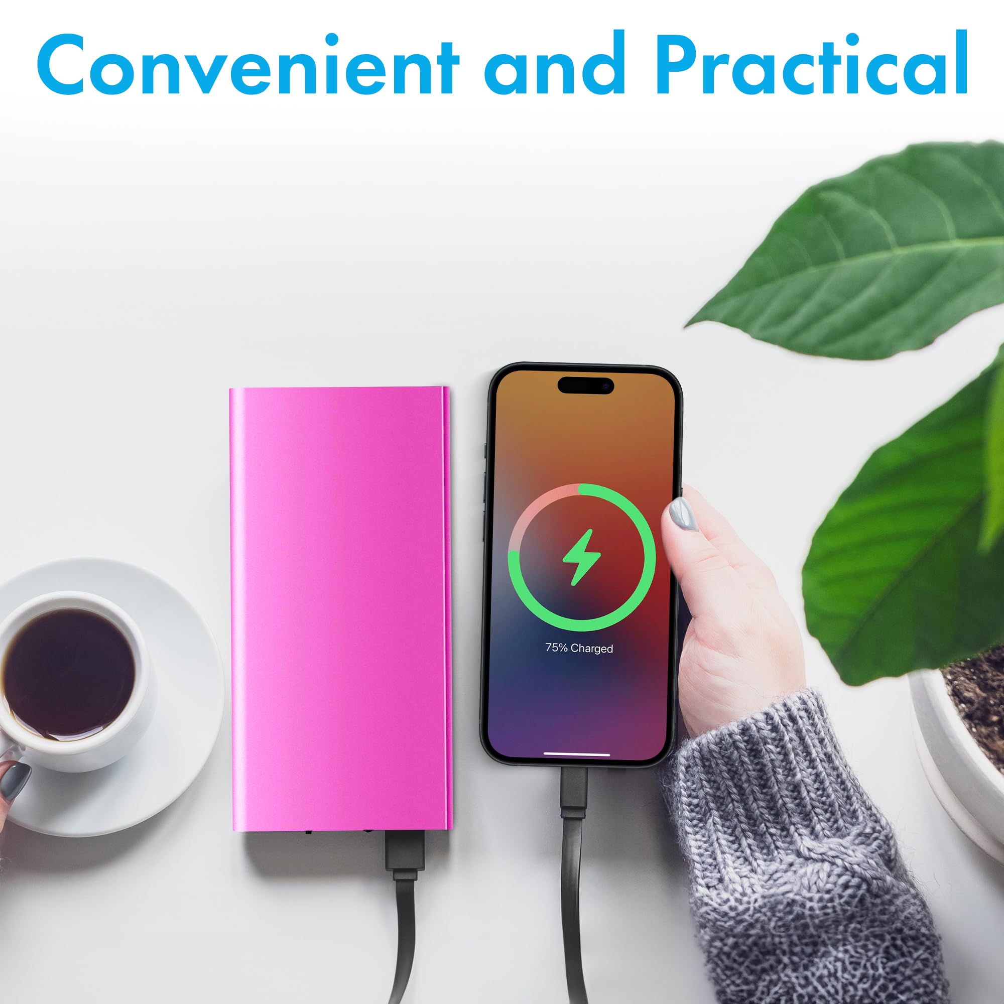 KaruSale Power Bank - Portable Charger Ultra Thin 20000mAh 20W Portable External Battery Charger Car Travel Outdoor Backup High Capacity with LED Light for iPhone and Samsung Cell Phone (Hot Pink)