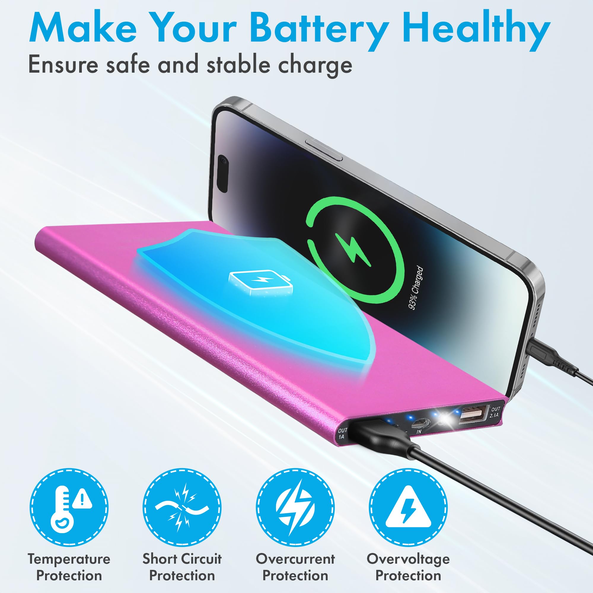 KaruSale Power Bank - Portable Charger Ultra Thin 20000mAh 20W Portable External Battery Charger Car Travel Outdoor Backup High Capacity with LED Light for iPhone and Samsung Cell Phone (Hot Pink)