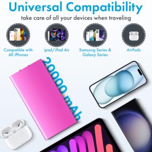 KaruSale Power Bank - Portable Charger Ultra Thin 20000mAh 20W Portable External Battery Charger Car Travel Outdoor Backup High Capacity with LED Light for iPhone and Samsung Cell Phone (Hot Pink)