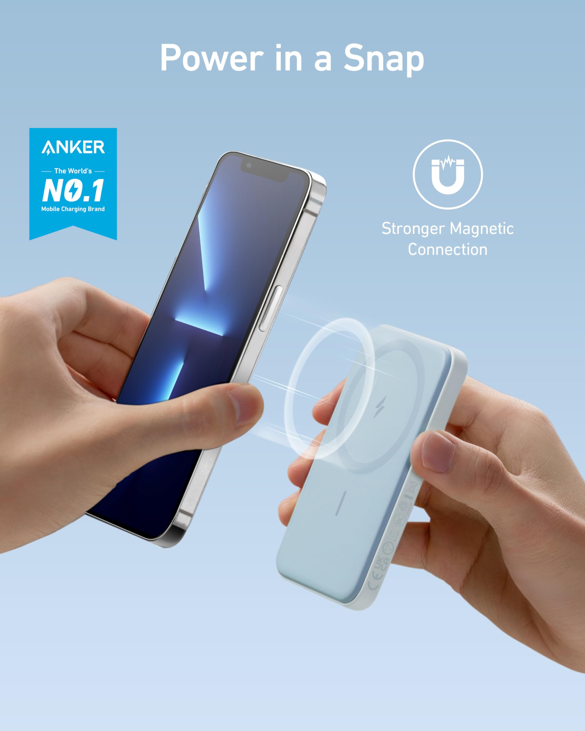 Anker Magnetic Portable Charger, 5,000mAh Wireless Portable Charger with USB-C Cable, Battery Pack Only Compatible with iPhone 15/15 Plus/15 Pro/15 Pro Max, iPhone 14/13/12 Series and more