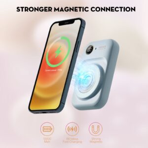Magnetic Wireless Power Bank Fast Charging 10000Mah Magnetic Portable Charger Built in Cables, PD 20W Battery Pack with USB-C Cable Compatible with iPhone 14/13/12/Pro/Mini/Pro Max, iPad, AirPods-Blue