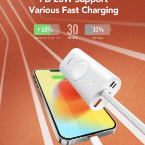 VIYISI Portable Charger for iPhone & Apple Watch, 10000mAh Power Bank 20W PD Fast Charging Battery Pack Compatible with Apple Watch Series Ultra/8/7/6/Se/5/4/3/2/1/iPhone14/14 Pro Max/13/12 - White