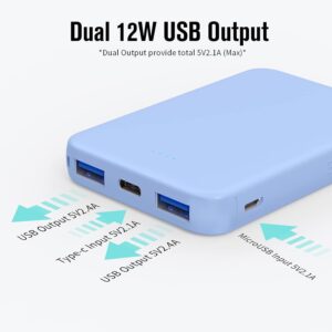 VANYUST S22 Portable Charger, 5000mAh Mini Power Bank 3-Port Output (USB-C in&Out) Fast Charging, External Battery Pack Compatible for iPhone 14/13/12/11 Series, Samsung, Android, and More (Blue)