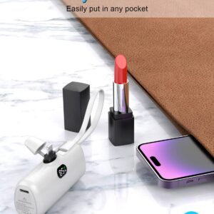 Aimenzunto Small Portable Charger, 5000mAh Lightning & USB C Dual Output Power Bank, LED Display Battery Pack Fast Charging for iPhone 14/13/12/11 Samsung S22/S21 Google Pixel Moto LG and More, White