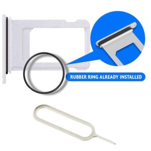 MMOBIEL SIM Card Slot Tray Holder Replacement Compatible with iPhone 12-6.1 inch - 2020 - Incl. Rubber Gasket and Sim Pin - White