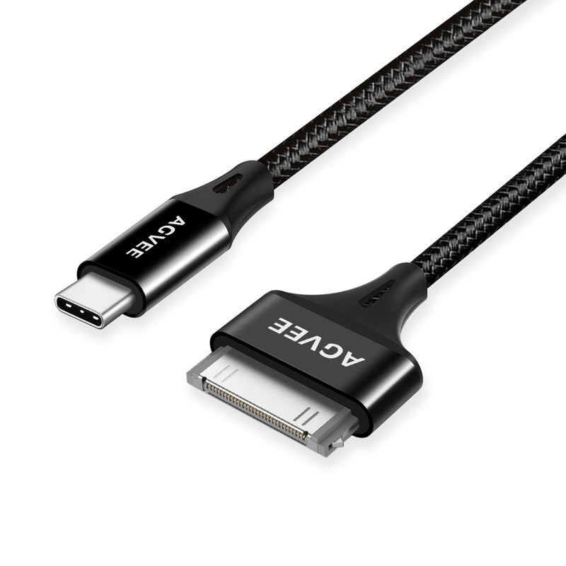 AGVEE 2 Pack 6ft USB-C to 30 Pin Cable for Old iPhone 4/4S iPad 1/2/3 iPod, Braided Metal Shell Type-C to 30Pin Adapter Charging Charger Data Cord, Black