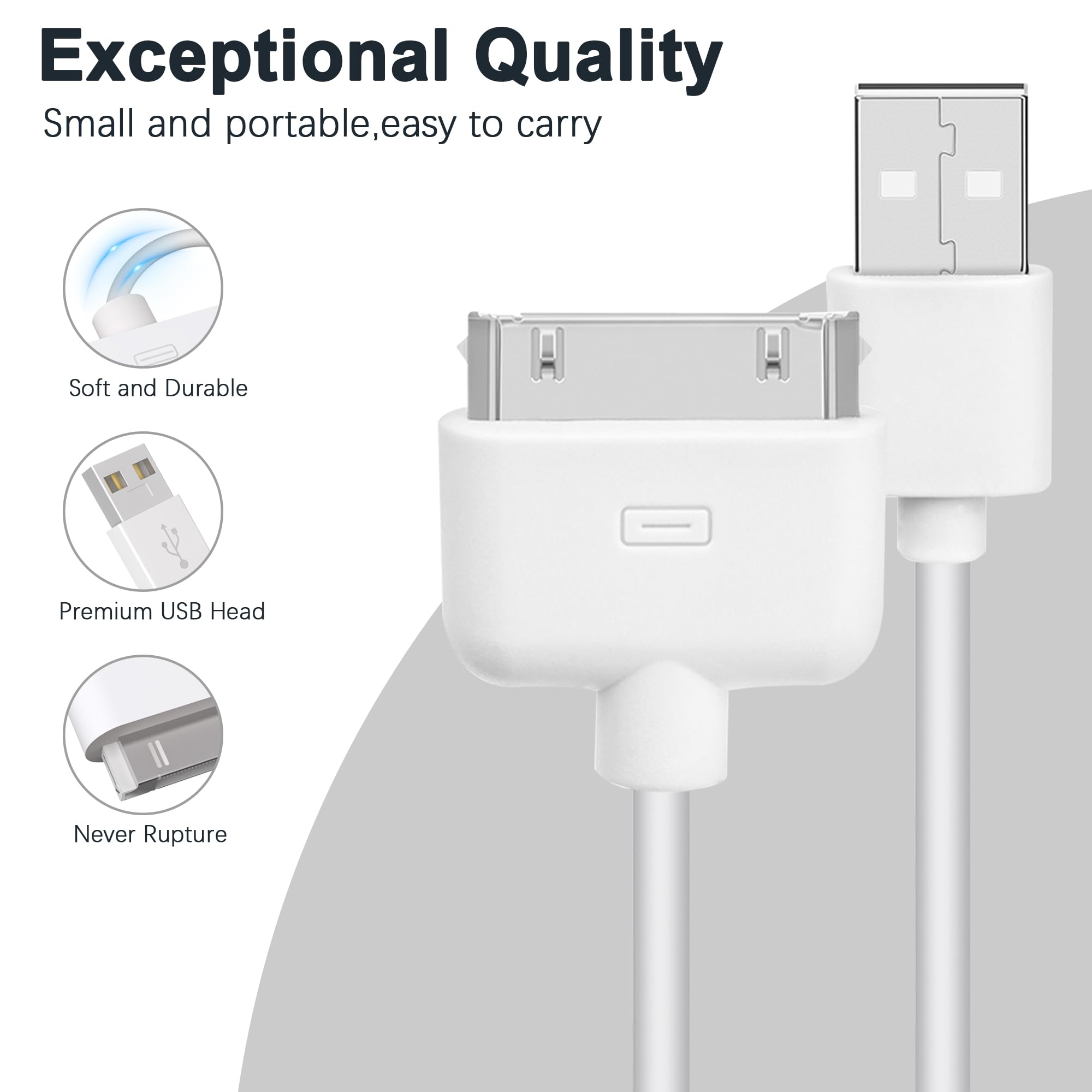 DCNETWORK iPhone 4s Cable USB Sync and Charging Cable for iPhone 4 4s 3G 3GS iPad 1 2 3 iPod Touch Nano 30 Pin Charger Cord Dock Adapter Data 3.3 Feet (White)