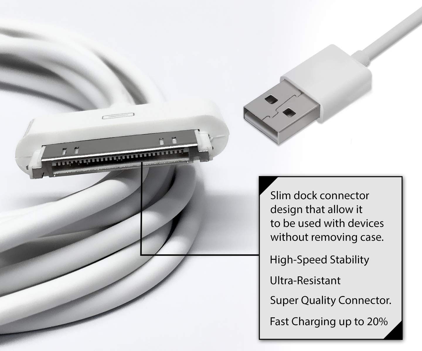 RocketBus Charger Cable Cord for iPhone Old Older Classic 3 3S 4 4S iPod 1 2 3 4 Generation iPad 2nd 3rd Gen