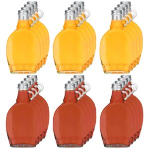 meekoo 24 Pieces 8 oz Glass Syrup Bottles with Aluminum Lid and Loop Handle Glass Maple Syrup Bottles Maple Syrup Jars Syrup Container with 4 Funnels for Potion Juice Milk Storage Gift Sauce Oil