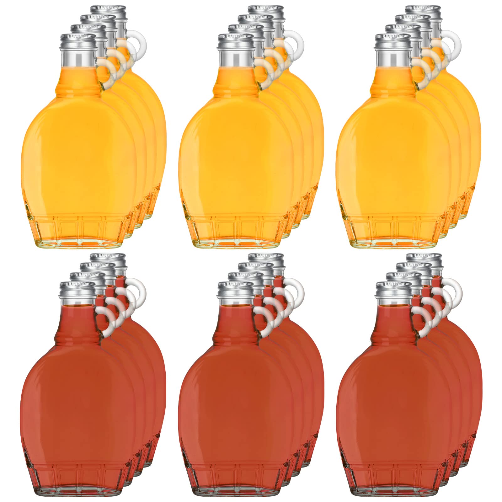 meekoo 24 Pieces 8 oz Glass Syrup Bottles with Aluminum Lid and Loop Handle Glass Maple Syrup Bottles Maple Syrup Jars Syrup Container with 4 Funnels for Potion Juice Milk Storage Gift Sauce Oil