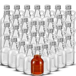 suclain 32 pcs 1.7oz glass syrup bottles with aluminum lids and loop handle clear glass bottles reusable maple syrup jars syrup container stout sample bottles for potion juice milk storage sauce oil