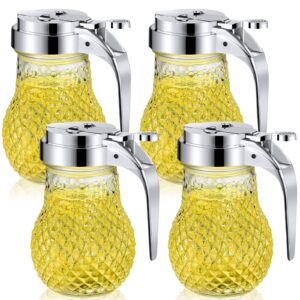 4 pack syrup dispensers glass honey jar bottle maple sugar dispenser 6 oz retracting spout syrup containers pitcher for milk coffee home restaurant kitchen bar oil condiment (rhombus style)