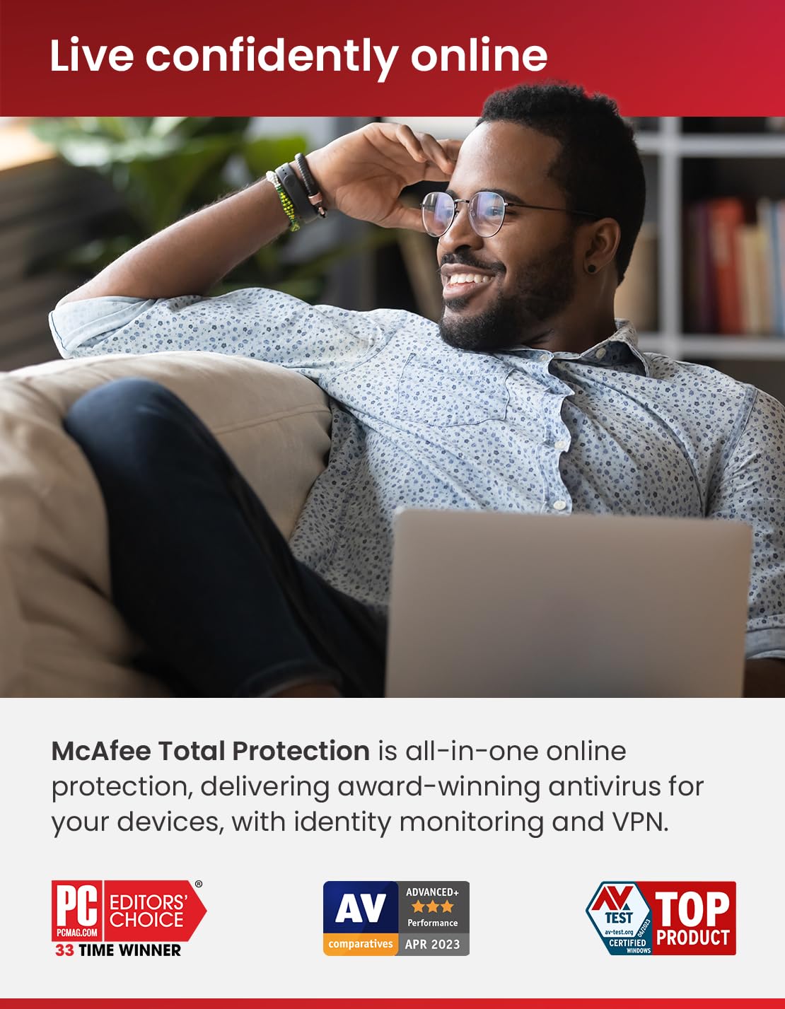 McAfee Total Protection 2024 | 5 Device | Cybersecurity Software Includes Antivirus, Secure VPN, Password Manager, Dark Web Monitoring | Key Card