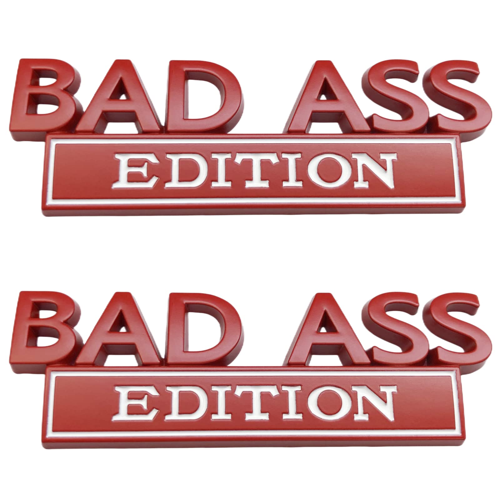 2 PCS Bad Ass Edition Emblem,Bad Ass Car Funny Decal 3D Raised Letters Bumper Interesting Metal Sticker,for Universal Vehicle,Truck,RV,SUV,car Door,Fender Decoration,Trunk,Motorcycle(Red-White)