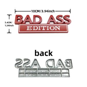 2 PCS Bad Ass Edition Emblem,Bad Ass Car Funny Decal 3D Raised Letters Bumper Interesting Metal Sticker,for Universal Vehicle,Truck,RV,SUV,car Door,Fender Decoration,Trunk,Motorcycle(Red-White)