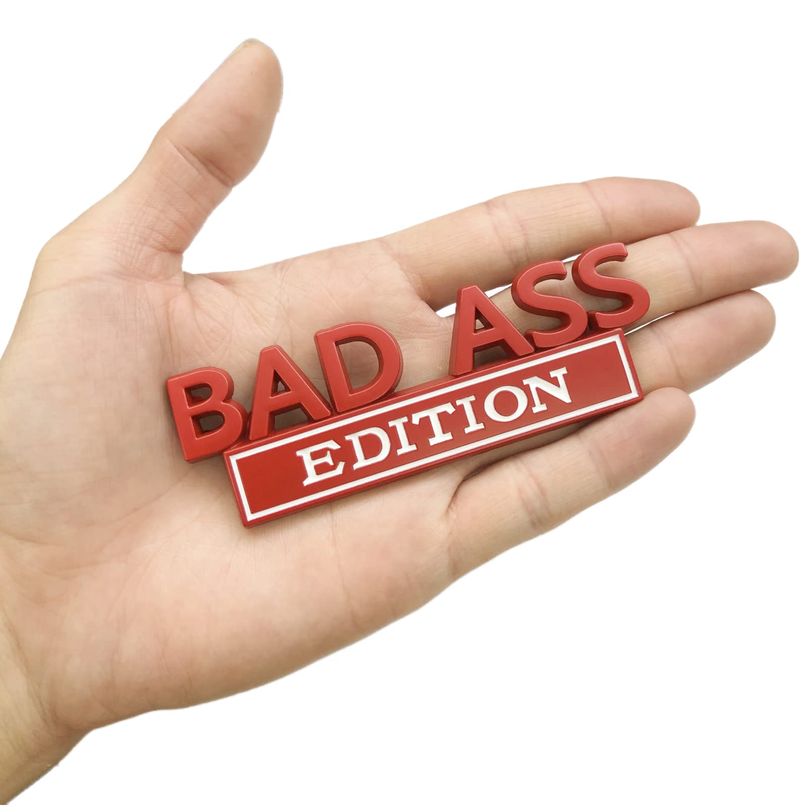 2 PCS Bad Ass Edition Emblem,Bad Ass Car Funny Decal 3D Raised Letters Bumper Interesting Metal Sticker,for Universal Vehicle,Truck,RV,SUV,car Door,Fender Decoration,Trunk,Motorcycle(Red-White)