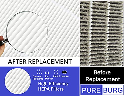 PUREBURG Replacement True HEPA Filters Compatible with Aiper KJ200 and FAMREE FA500 Air Purifiers, H13 3-Stage Filtration Activated Carbon 2-in-1,2-Pack