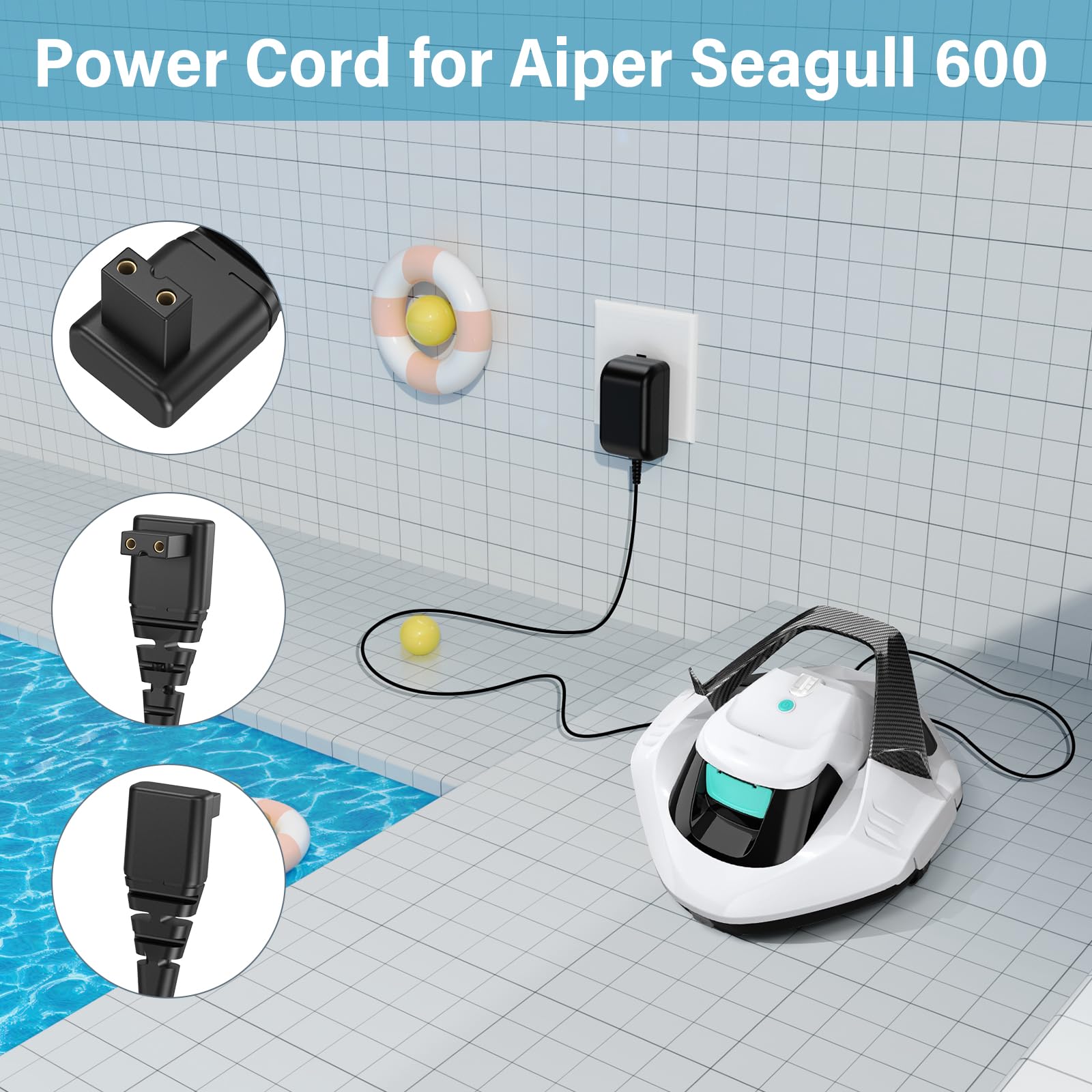 HIENADTOR 12.6V Charger for Aiper Seagull 600 SE 800 800B 1000 1500 P1111 HJ1103J AI-P1111-AMUS-A for AIPURY 1000 Power Cord Adapter for Aiper Smart Cordless Robotic Pool Cleaner Charging Plug Cable