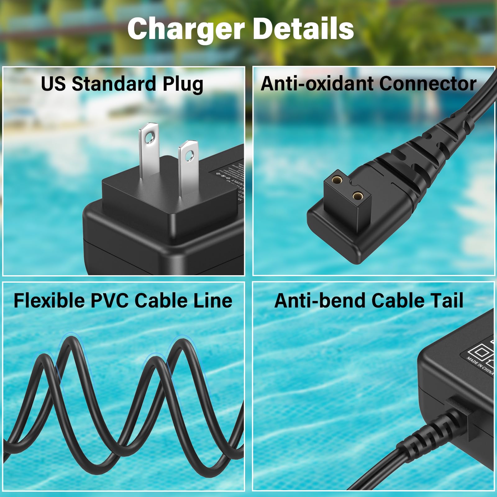 HIENADTOR 12.6V Charger for Aiper Seagull 600 SE 800 800B 1000 1500 P1111 HJ1103J AI-P1111-AMUS-A for AIPURY 1000 Power Cord Adapter for Aiper Smart Cordless Robotic Pool Cleaner Charging Plug Cable