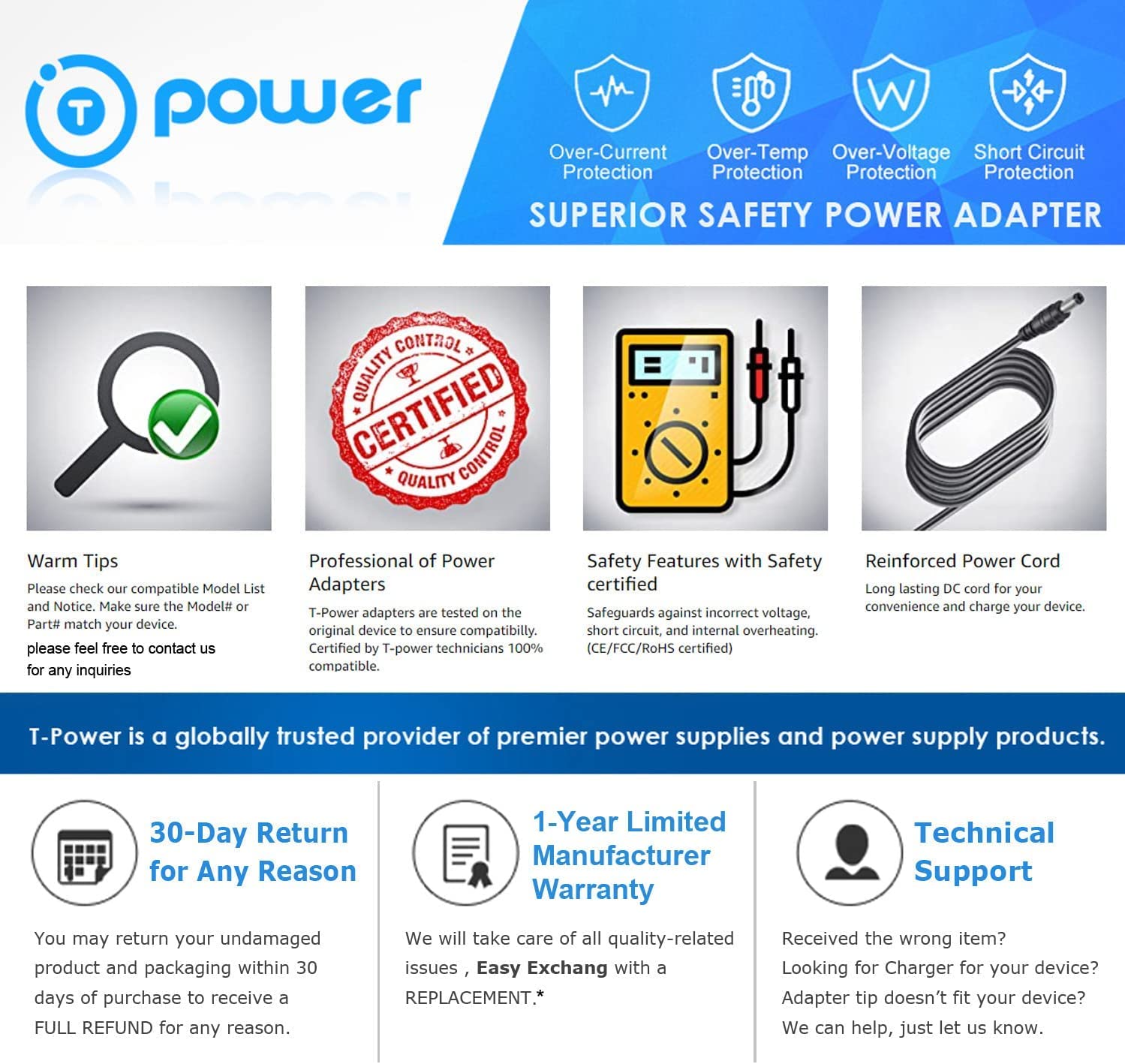 T POWER 29V Ac Dc Adapter for Aiper Seagull Pro ZT6001 Cordless Robotic Pool Cleaner, Wall Climbing Pool Vacuum GVE Battery Charger : GC330-2940900-1F Power Supply Cord