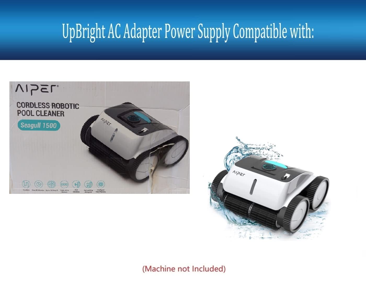 UpBright 12.6V 2-Prong AC/DC Adapter Compatible with AIPER Seagull 1500 AIPURY1500 AIPURY 1500 Cordless Automatic Robotic Pool Vacuum Cleaner 8600mAh Lithium Ion Battery 12.6VDC 2A Power Charger PSU