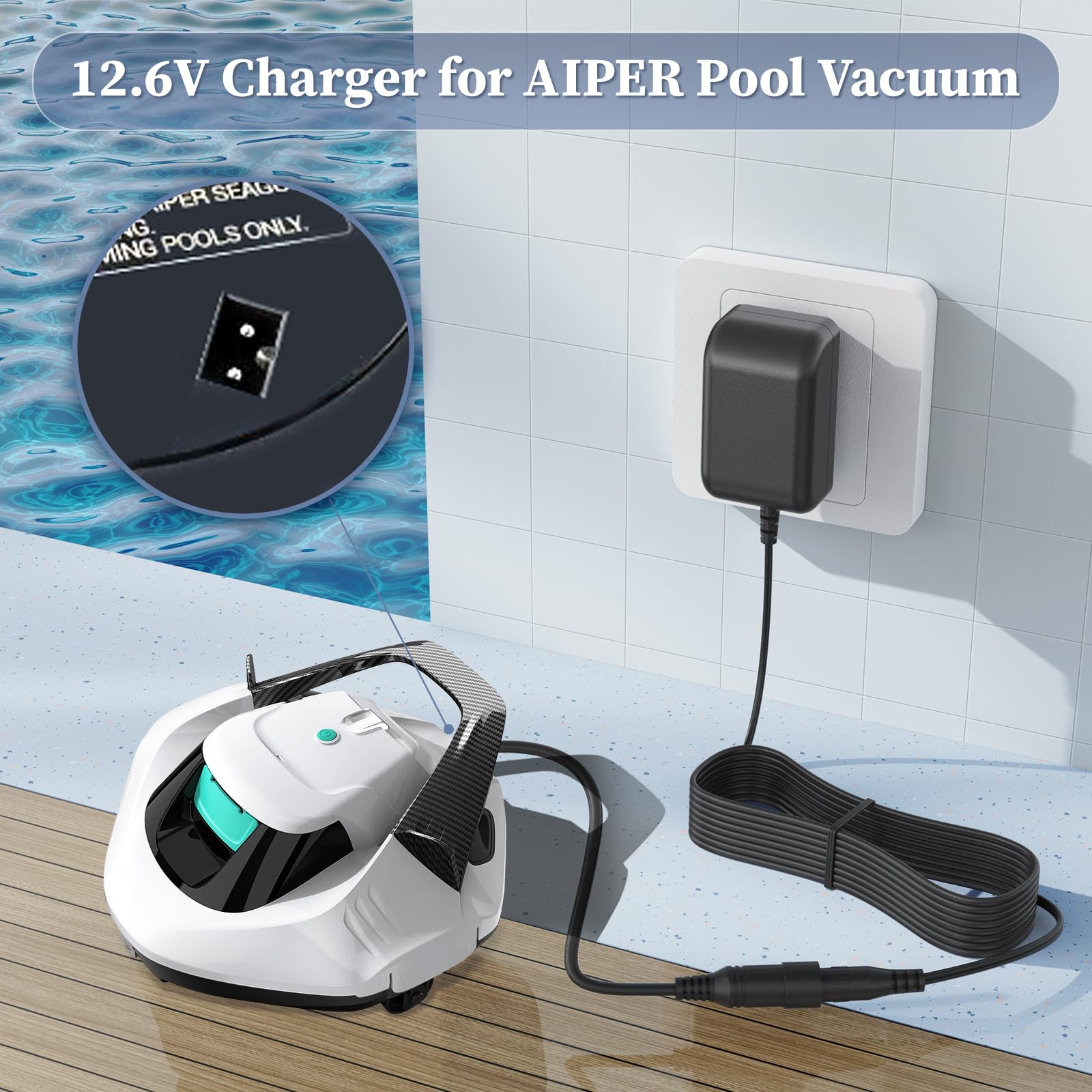 12.6V AC/DC Adapter for Aiper P1111 Pilot H1 Seagull 600 1000 1500 HJ1102 HJ1103J AI-P1111-AMUS-A Rechargeable Pool Vacuum Cleaner Charger Power Cord UL Listed DC Adaptor Supply