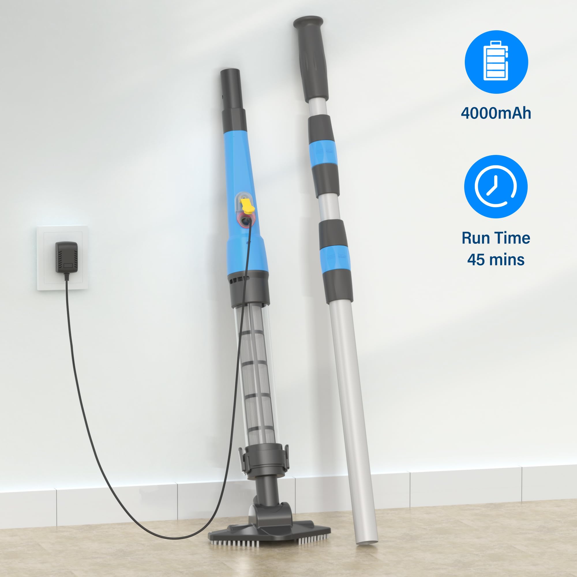 Oxseryn Cordless Pool Vacuum, Portable Rechargeable Pool Vacuum Cleaner, 45 Mins Run Time, Ideal for Small above Ground Pools, Hot Tubs and Spas