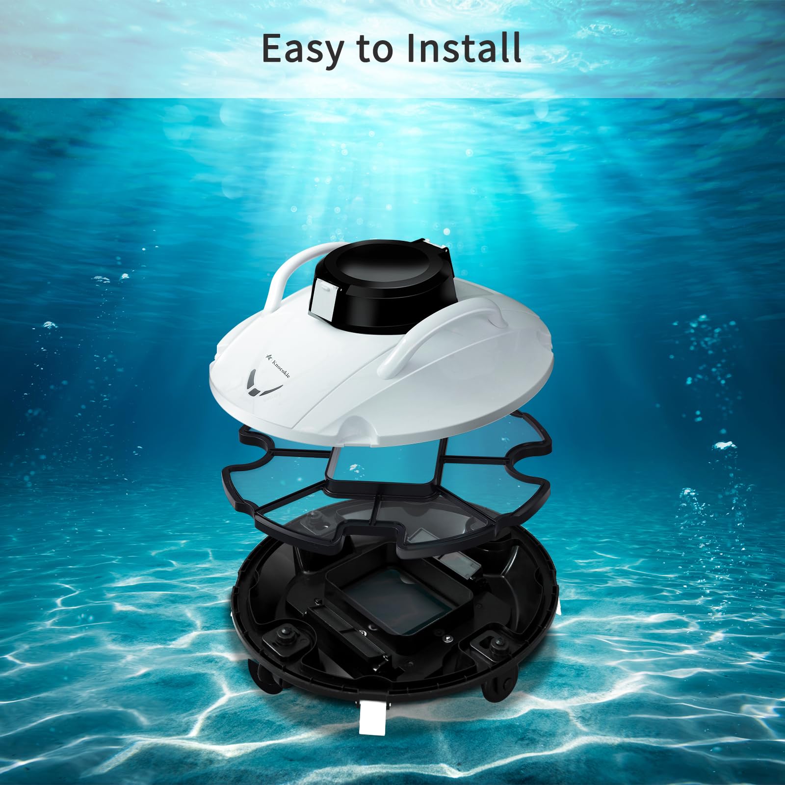 Knocokie Cordless Pool Vacuum Cleaner, Robotic Pool Cleaner, Lasts 120min, Dual-Motor,Smart Navigation and Parking System, LED Indicator, Suitable for Flat Pools Up to 1000 sq. ft 1-year warranty