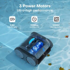 Ofuzzi Terrain 10 Cordless Robotic Pool Cleaner, 3-Motor Power Scrubbing, Wall-Climbing Pool Vacuum with Smart Navigation, 110 Mins Runtime Pool Robot Cleaner for In Ground Pool Up to 50 ft