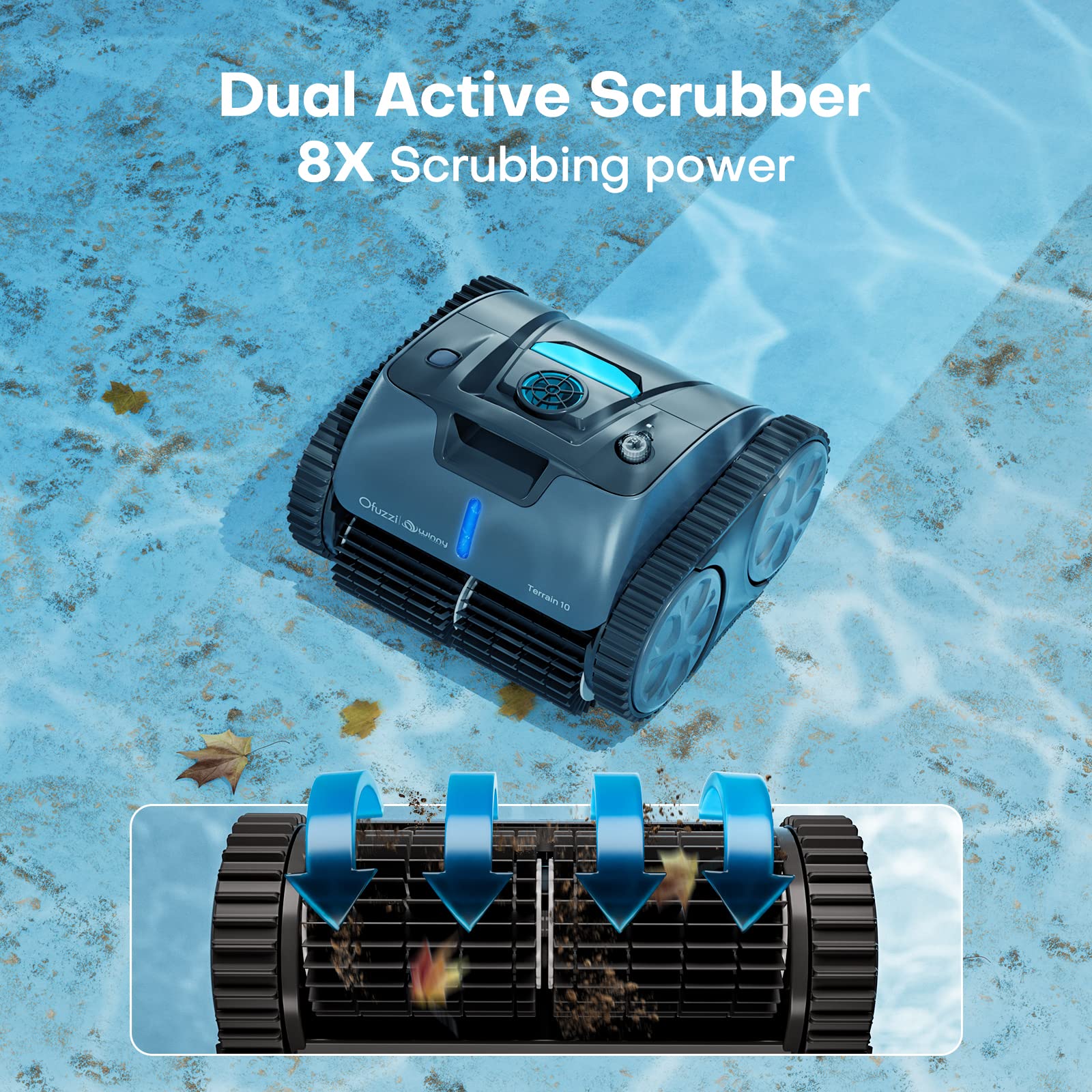 Ofuzzi Terrain 10 Cordless Robotic Pool Cleaner, 3-Motor Power Scrubbing, Wall-Climbing Pool Vacuum with Smart Navigation, 110 Mins Runtime Pool Robot Cleaner for In Ground Pool Up to 50 ft