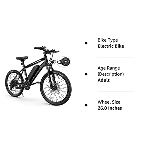 TotGuard Electric Bike, Electric Bike for Adults 26'' Ebike with 350W Motor, 19.8MPH Electric Mountain Bike with Lockable Suspension Fork, Removable 36V/10.4Ah Battery, Professional 21 Speed Gears