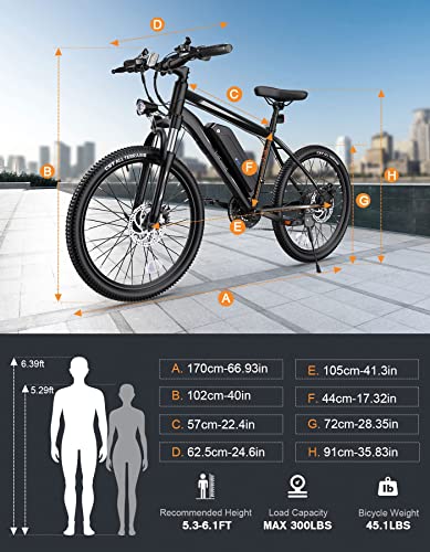 TotGuard Electric Bike, Electric Bike for Adults 26'' Ebike with 350W Motor, 19.8MPH Electric Mountain Bike with Lockable Suspension Fork, Removable 36V/10.4Ah Battery, Professional 21 Speed Gears