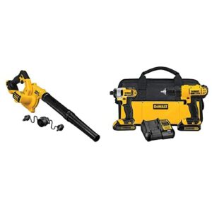 DEWALT 20V MAX* Blower for Jobsite, Compact, Tool Only (DCE100B) with DEWALT 20V MAX* Cordless Drill Combo Kit, 2-Tool (DCK240C2)