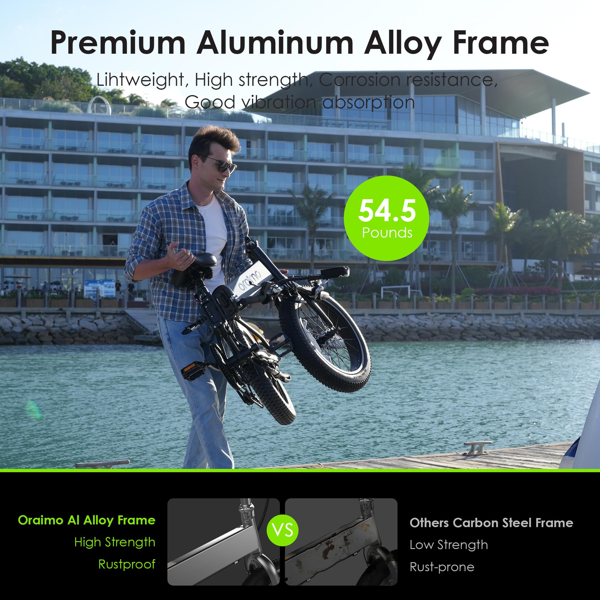 Oraimo Folding Electric Bike for Adults, 750W Brushless Motor(Peak 1000W), 48V 12Ah Hidden Battery Up to 50 Miles, 3.5H Fast Charge, 20" Fat Tire Ebike, 7 Speed Gear (Magic Gray, Standard)