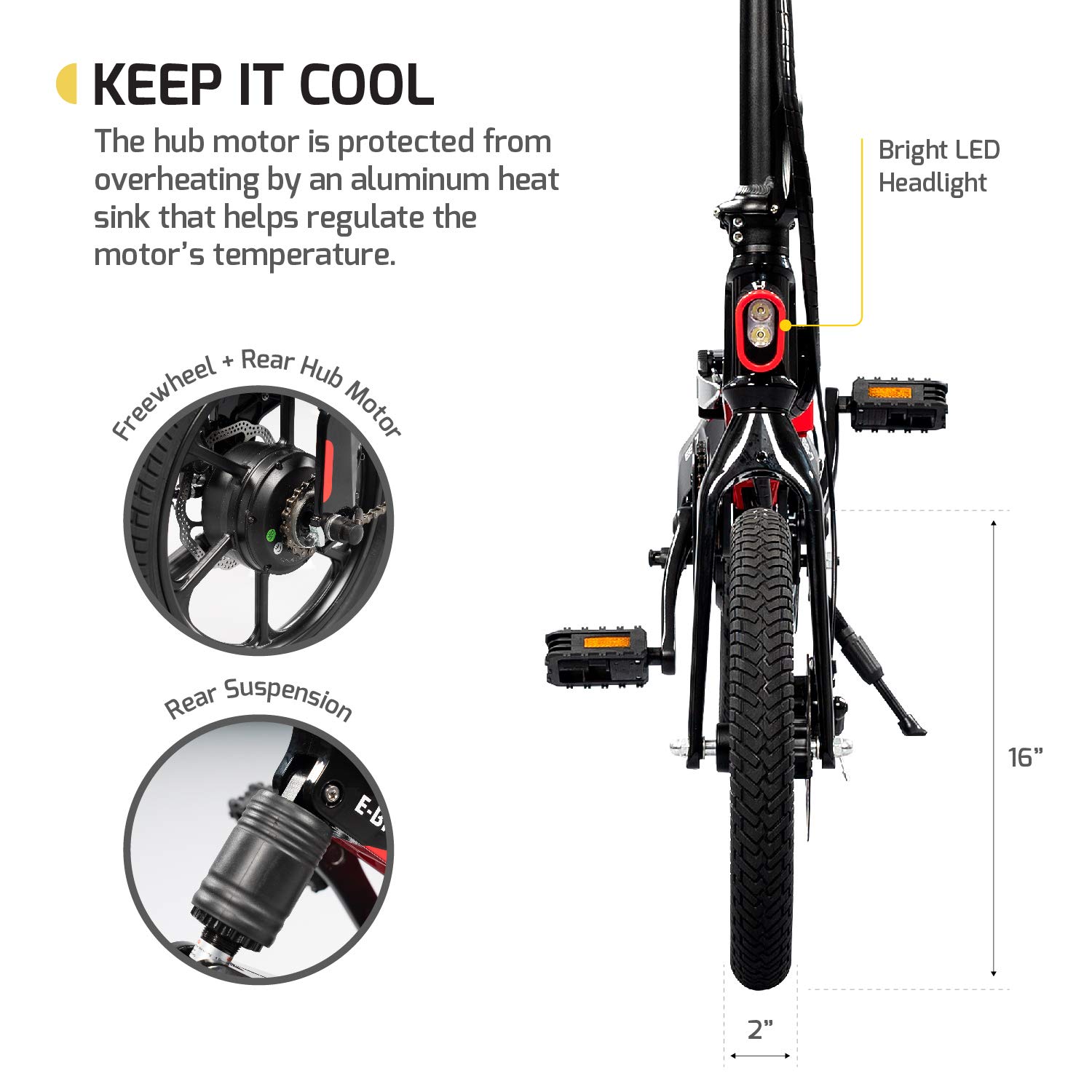 Swagtron Swagcycle EB-7 Elite Folding Electric Bike with Removable Battery and Rear Suspension, Blue/White, 16" Wheels