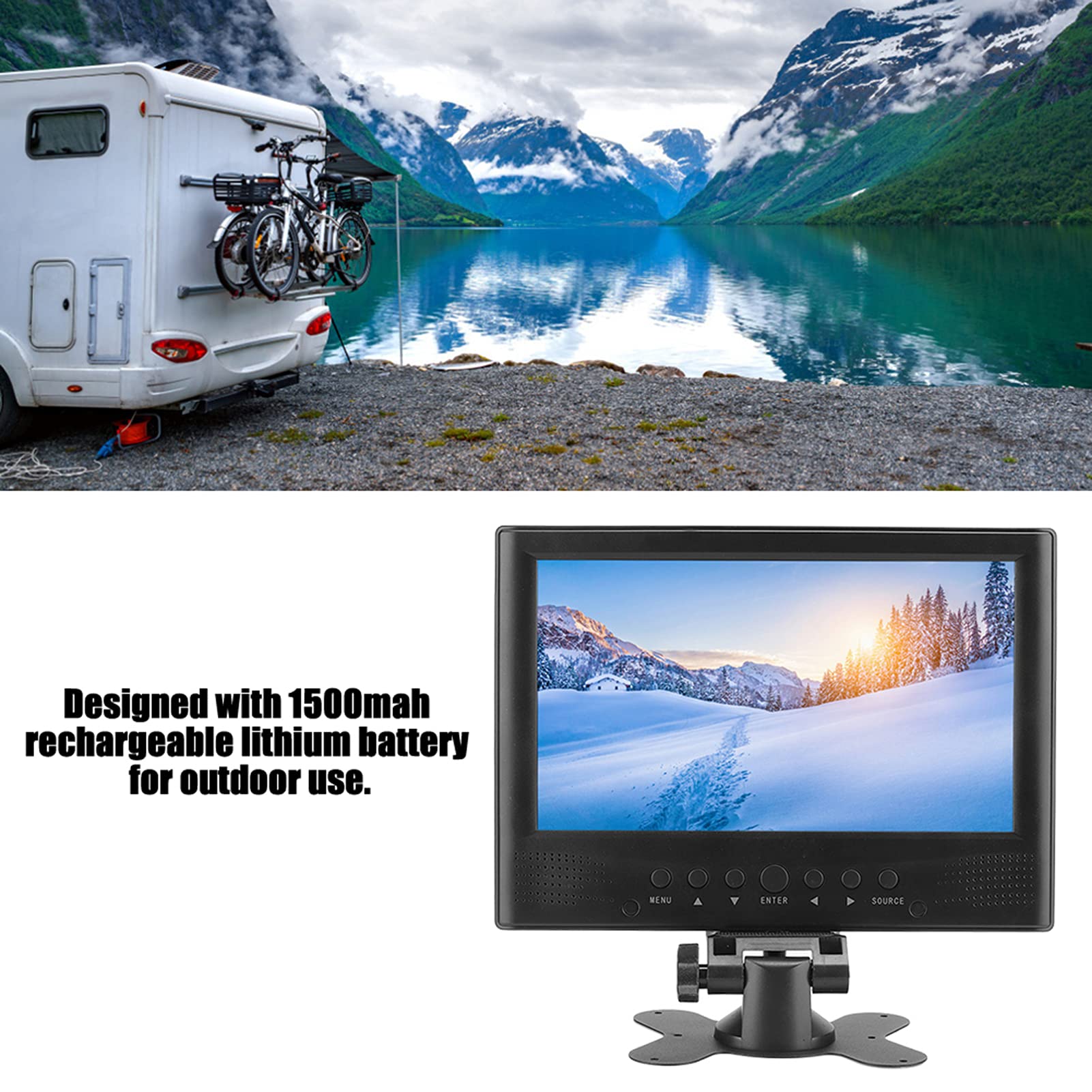 Portable TV, 1080p 9 Inch ATSC Car Digital Analog ATV Television, Support USB, TF Card, U Disk, with 1500mAh Rechargeable Battery, Bracket, 12V Car Charger