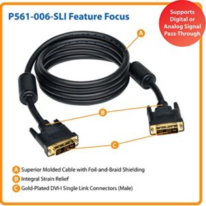 Tripp Lite DVI Single Link Cable, Digital and Analog TMDS Monitor Cable (DVI-I M/M) 6-ft.(P561-006-SLI)