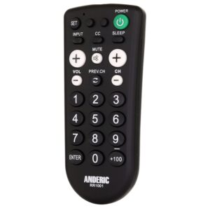 Anderic RR1001 Simple TV Universal Remote - Works all Brands - Great for Hotels and Hospitality rooms - Simple Universal remote (1 Pack)