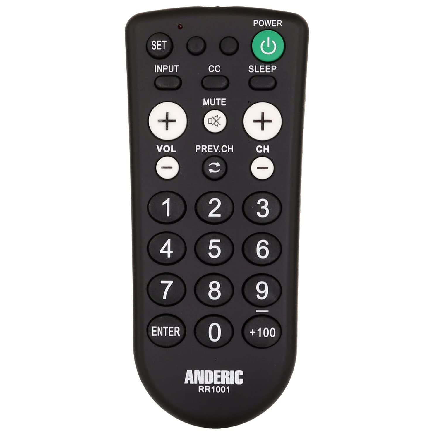 Anderic RR1001 Simple TV Universal Remote - Works all Brands - Great for Hotels and Hospitality rooms - Simple Universal remote (1 Pack)