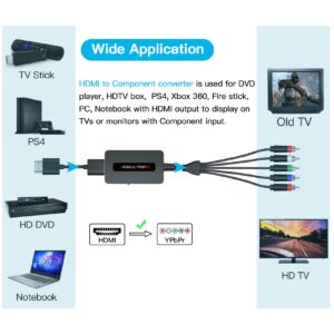 HDMI to Component Converter Cable with HDMI and Component Cables, 1080P HDMI to YPbPr Converter, HDMI in Component Out Converter for DVD/STB/PS3/PS4 with HDMI Output