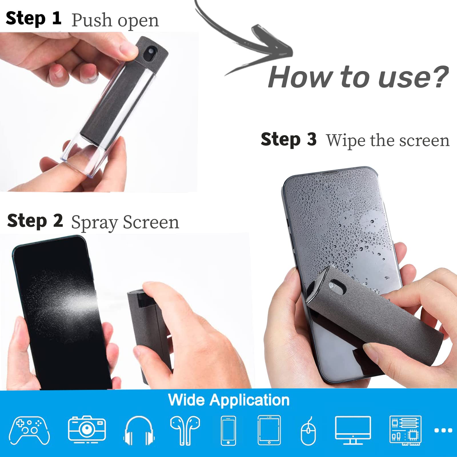 3 in 1Fingerprint Proof Screen Cleaner Tool, Touchscreen Electronic Screen Cleaner, All in One Cleaning Kit with Microfiber and Soft Fiber Flannel for All Phones, Laptop,TV and Tablet Screens (Grey)