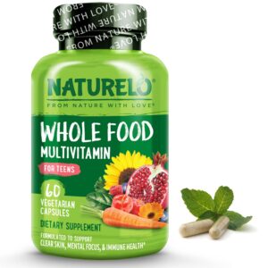 NATURELO Whole Food Multivitamin for Teens - Vitamins and Minerals for Teenage Boys and Girls - Supplement for Active Kids - with Organic Whole Foods - Non-GMO - Vegan & Vegetarian - 60 Capsules