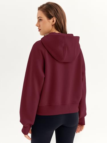 AUTOMET Womens Oversized Sweatshirts Zip Up Cropped Hoodies Fleece Jackets Full Zip Pullover Sweater 2024 Fall Fashion Outfits Trendy Winter Clothes Winered