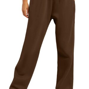 AUTOMET Women’s 2024 Fall Fleece Lined Winter Sweatpants Open Bottom Lounge Pants Athletic Joggers for Teen Girls Brown