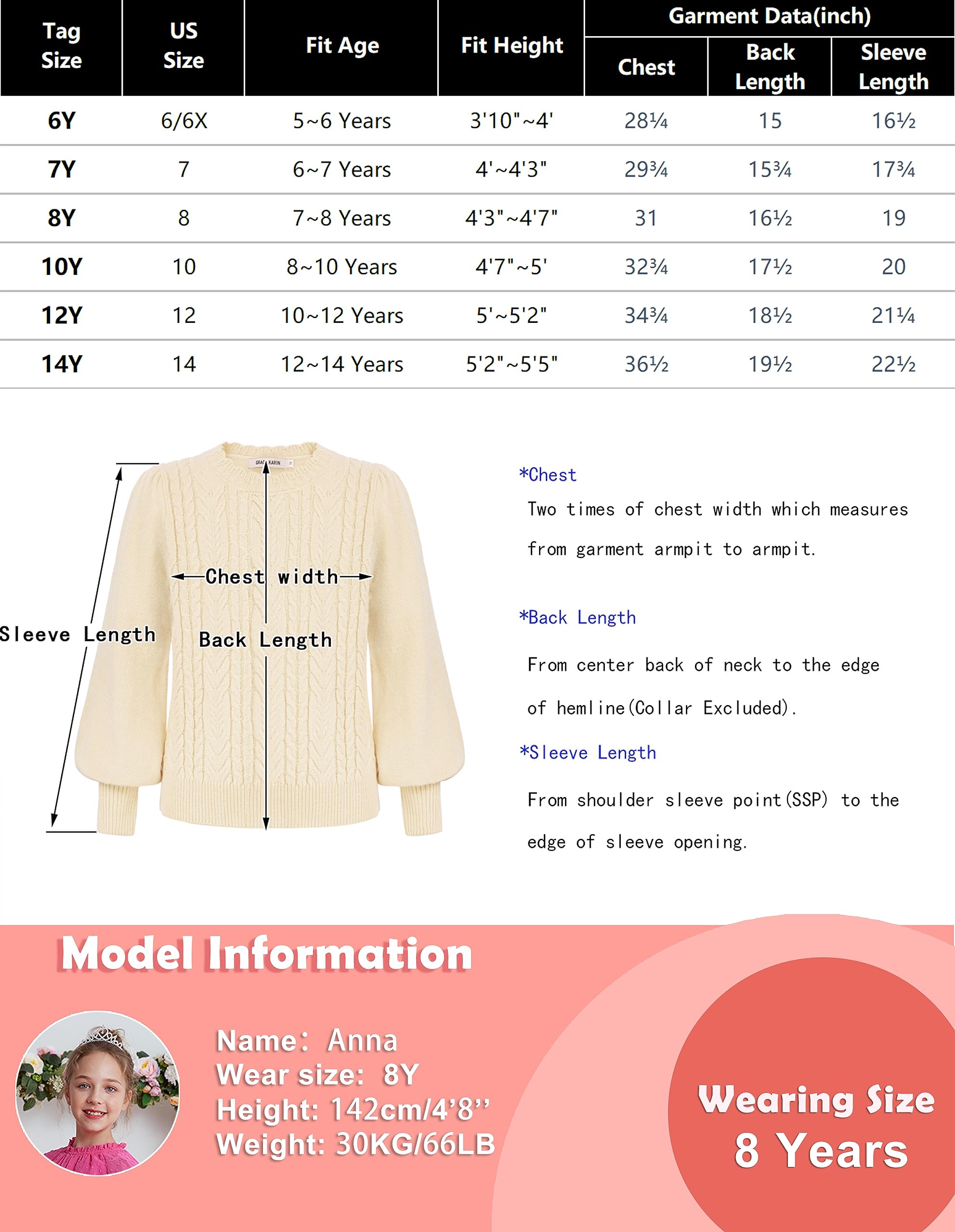 GRACE KARIN Sweater for Teen Girls 12-14 Crew Neck Pullover Apricot Sweaters Fall Winter