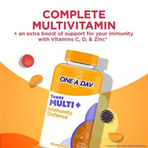 ONE A DAY Teen Multi+ Immunity Defense Vitamins, Multivitamin Gummies With Boost of Immunity Support with Vitamins A, C, D, E, Selenium & Zinc, 120 Count