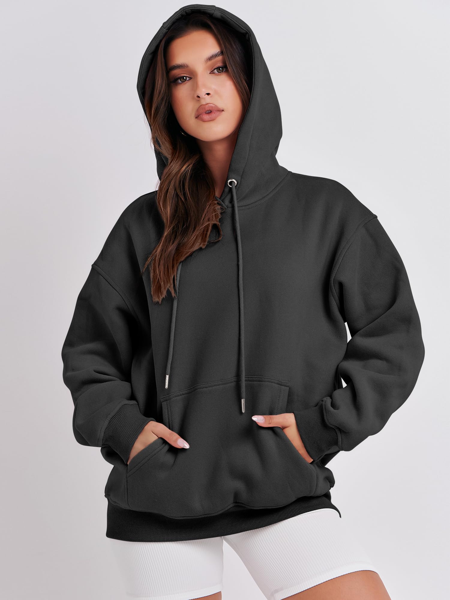 ANRABESS Women's Oversized Fleece Hoodies Basic Pullover Sweatshirt Fall Fashion 2024 Outfits Trendy Y2k Teens Preppy Clothes Black-M