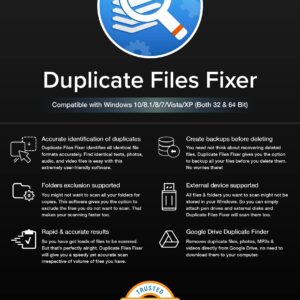 Duplicate Files Fixer - Find & Remove Duplicate Files, Photos, MP3s & Videos Instantly | Recover Extra Disk Space | 1 PC 1 Year (License Key Via Postal Service-No CD)