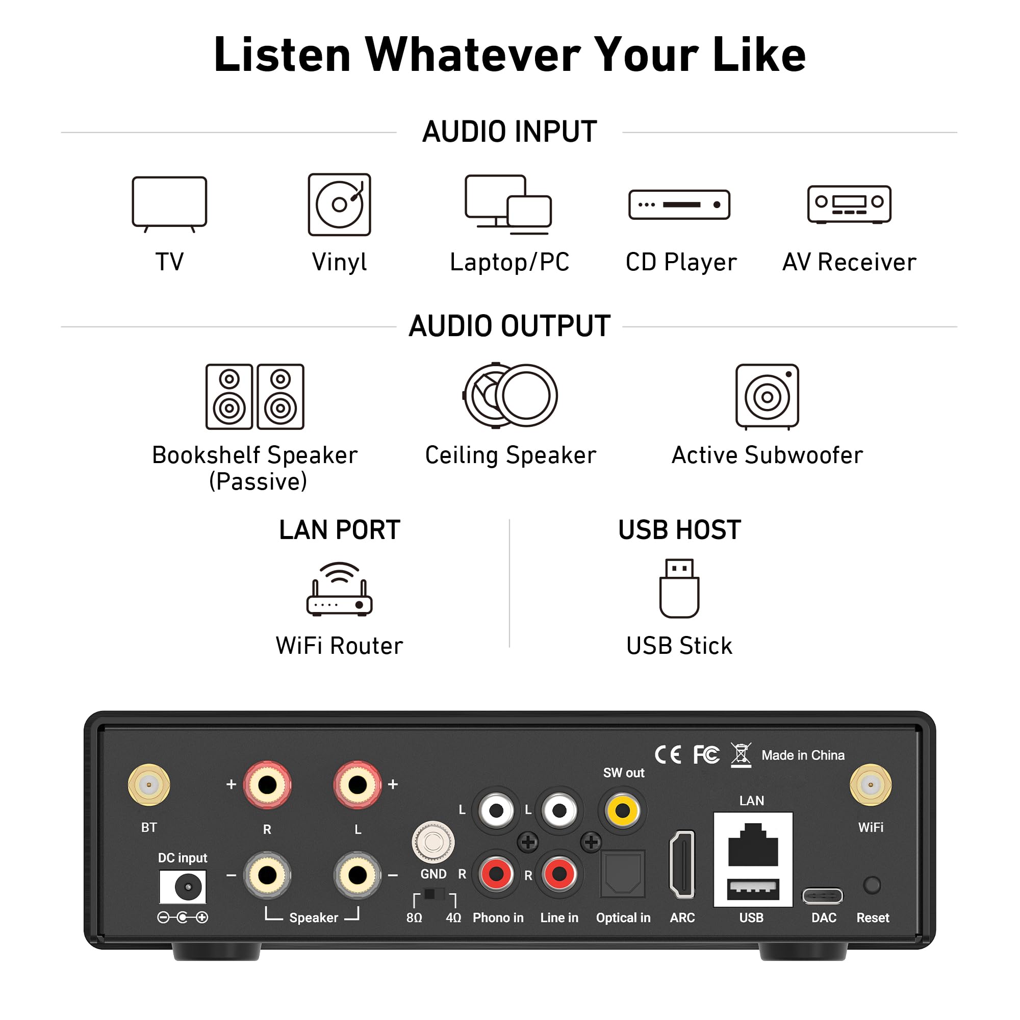 Arylic Hi-Fi Multiroom WiFi Amplifier with Bluetooth aptX HD, HDMI ARC, AirPlay 2 & Spotify Streaming for Wireless Home Music .Support 192Khz/24bits Music Transmission & Reception.50W*2 Amplifier- H50